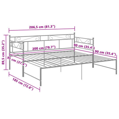 vidaXL Vuodesohvan runko harmaa metalli 90x200 cm