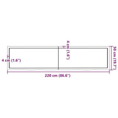 vidaXL Seinähylly vaaleanruskea 220x50x(2-4) cm käsitelty täystammi