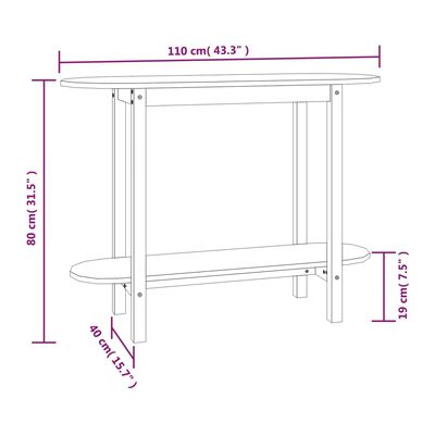 vidaXL Konsolipöytä harmaa 110x40x80 cm täysi mänty