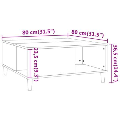 vidaXL Sohvapöytä savutammi 80x80x36,5 cm tekninen puu