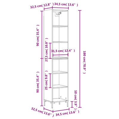 vidaXL Kaappi betoninharmaa 34,5x32,5x180 cm tekninen puu