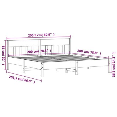 vidaXL Sängynrunko ilman patjaa valkoinen 200x200 cm täysi mänty