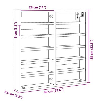 vidaXL Vitriinikaappi harmaa Sonoma 60x8,5x58 cm tekninen puu