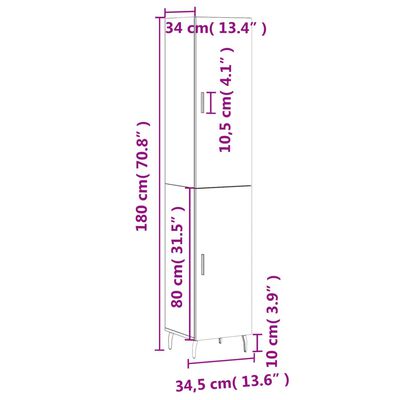 vidaXL Kaappi betoninharmaa 34,5x34x180 cm tekninen puu