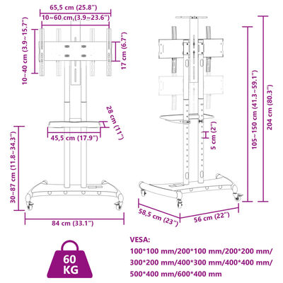 vidaXL TV-seinäkiinnike 32"-70" ruuduille Max VESA 600x400 mm 60 kg