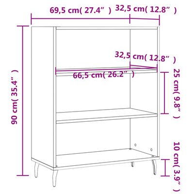 vidaXL Hyllykaappi valkoinen 69,5x32,5x90 cm tekninen puu