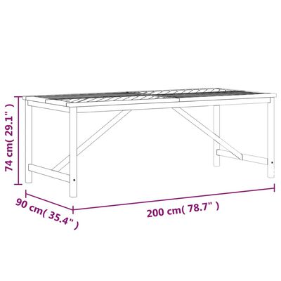 vidaXL Ulkoruokapöytä 200x90x74 cm täysi akasiapuu