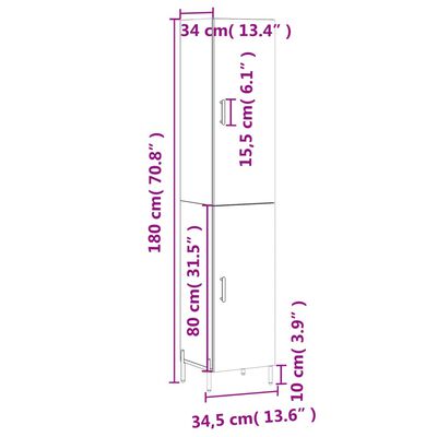 vidaXL Kaappi harmaa Sonoma 34,5x34x180 cm tekninen puu