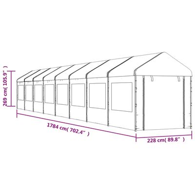 vidaXL Huvimaja katolla valkoinen 17,84x2,28x2,69 m polyeteeni