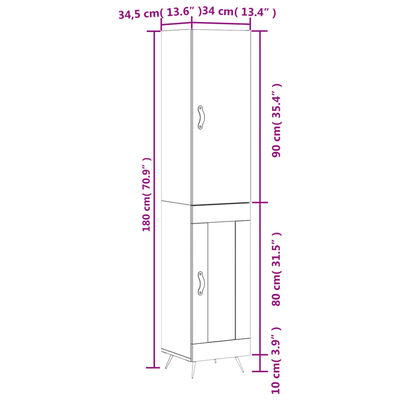 vidaXL Kaappi Sonoma-tammi 34,5x34x180 cm tekninen puu