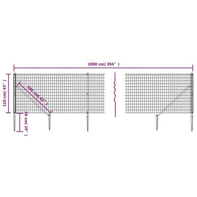 vidaXL Verkkoaita maapiikeillä vihreä 1,1x10 m