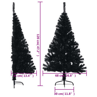 vidaXL Tekojoulukuusen puolikas jalustalla musta 120 cm PVC