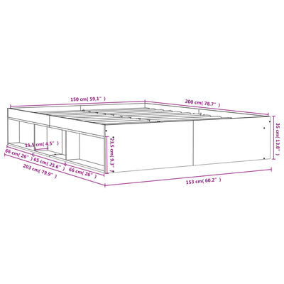 vidaXL Sängynrunko Sonoma-tammi 150x200 cm King Size