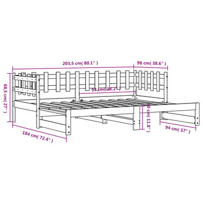 vidaXL Sohvasänky ulosvedettävä musta 2x (90x200) cm täysi mänty