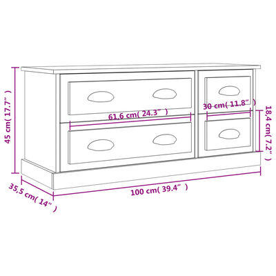 vidaXL TV-taso Sonoma-tammi 100x35,5x45 cm tekninen puu