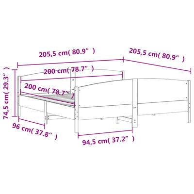 vidaXL Sänky ilman patjaa 200x200 cm täysi mänty