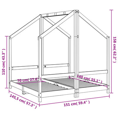 vidaXL Lasten sängynrunko musta 2x(70x140) cm täysi mänty