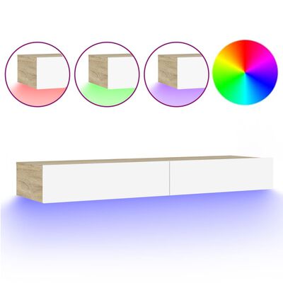 vidaXL TV-taso LED-valoilla valkoinen ja Sonoma-tammi 120x35x15,5 cm