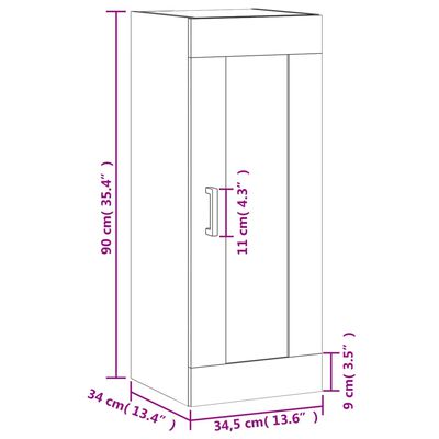 vidaXL Seinäkiinnitettävä kaappi betoninharm 34,5x34x90cm tekninen puu