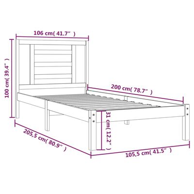 vidaXL Sängynrunko musta täysi mänty 100x200 cm