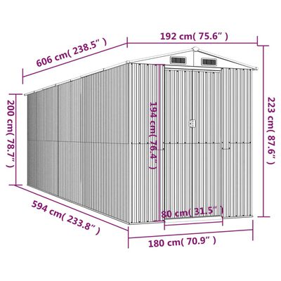 vidaXL Puutarhavaja tummanruskea 192x606x223 cm galvanoitu teräs