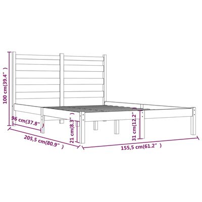 vidaXL Sängynrunko musta täysi mänty 150x200 cm King Size