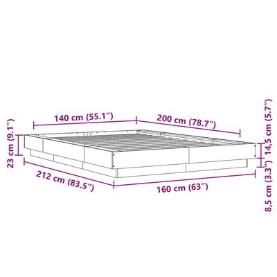 vidaXL Sängynrunko musta 140x200 cm tekninen puu