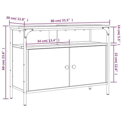 vidaXL Kylpyhuoneen pesuallaskaappi savutammi 80x30x60 cm tekninen puu