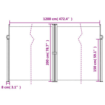 vidaXL Sisäänvedettävä sivumarkiisi sininen 200x1200 cm