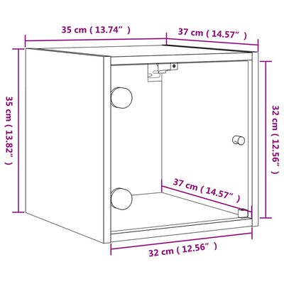 vidaXL Yöpöydät lasiovilla 2 kpl savutammi 35x37x35 cm