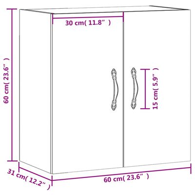 vidaXL Seinäkaappi korkeakiilto valkoinen 60x31x60 cm tekninen puu