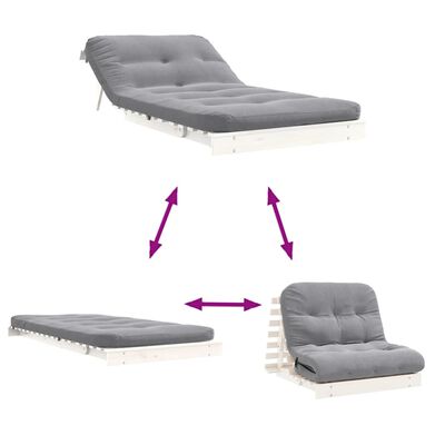 vidaXL Futon vuodesohva patjalla valkoinen 100x206x11 cm täysi mänty