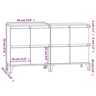 vidaXL Senkit 2 kpl harmaa Sonoma 60x35x70 cm tekninen puu