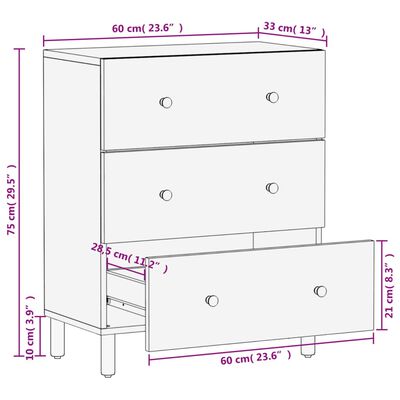 vidaXL Sivukaappi musta 60x33x75 cm täysi mangopuu