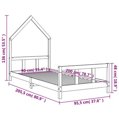 vidaXL Lasten sängynrunko musta 90x200 cm täysi mänty