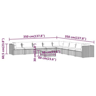 vidaXL 10-osainen Puutarhasohvasarja tyynyillä polyrottinki harmaa