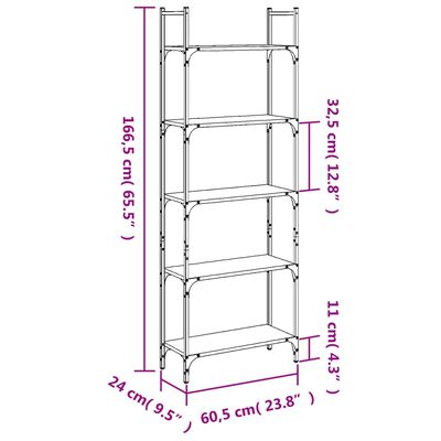 vidaXL Kirjahylly 5 tasoa musta 60,5x24x166,5 cm tekninen puu