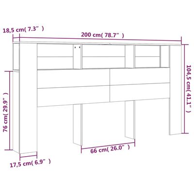 vidaXL Sängynpääty säilytystilalla Sonoma-tammi 200x18,5x104,5 cm