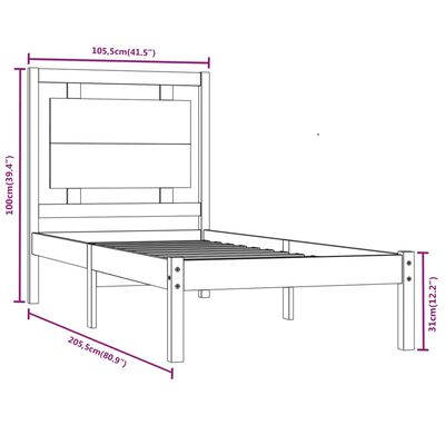 vidaXL Sängynrunko hunajanruskea täysi puu 100x200 cm