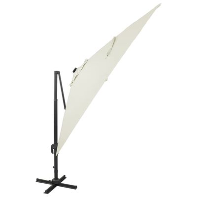 vidaXL Aurinkovarjo cantilever tolpalla ja LED-valoilla 300 cm hiekka