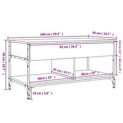 vidaXL Sohvapöytä musta 100x50x50 cm tekninen puu ja metalli