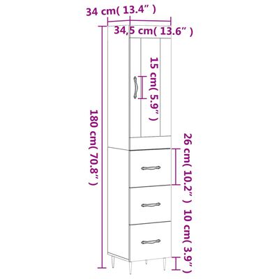 vidaXL Kaappi ruskea tammi 34,5x34x180 cm tekninen puu