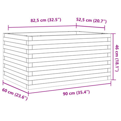 vidaXL Kukkalaatikko vahanruskea 90x60x46 cm täysi mänty