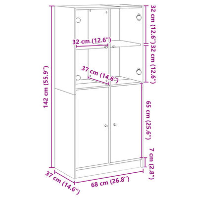 vidaXL Kaappi ovilla ruskea tammi 68x37x142 cm tekninen puu