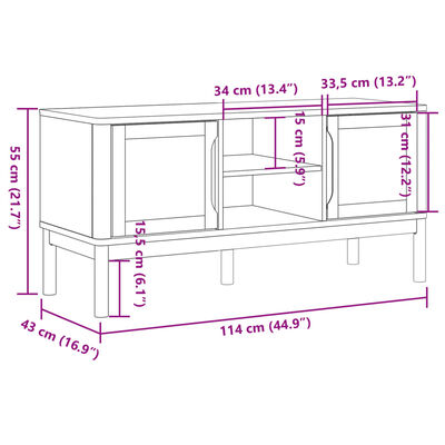 vidaXL TV-taso FLORO valkoinen 114x43x55 cm täysi mänty