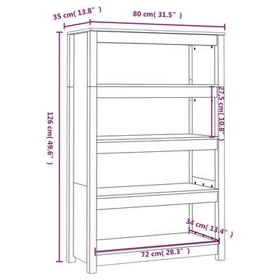 vidaXL Kirjahylly harmaa 80x35x126 cm täysi mänty