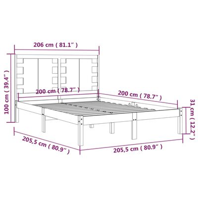 vidaXL Sängynrunko musta täysi mänty 200 x 200 cm