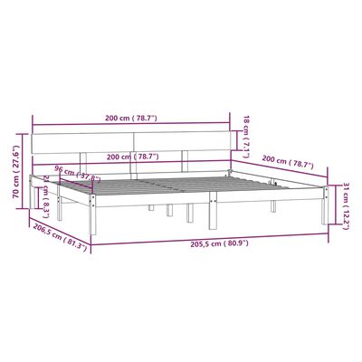 vidaXL Sängynrunko ilman patjaa massiivipuu 200x200 cm