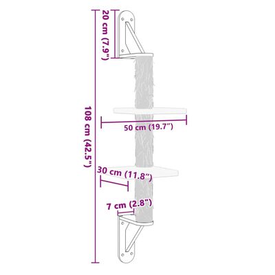 vidaXL Kissan raapimispuu seinälle vaaleanharmaa 108 cm