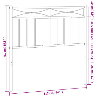 vidaXL Metallinen sängynpääty musta 107 cm